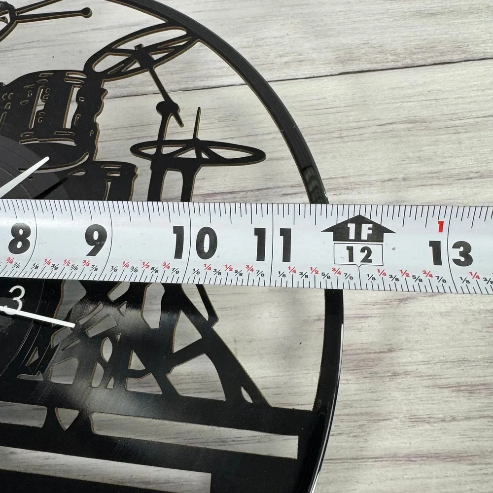Vintage Vinyl Record Wall Clock Drum Set Silhouette Music Room Decor 12